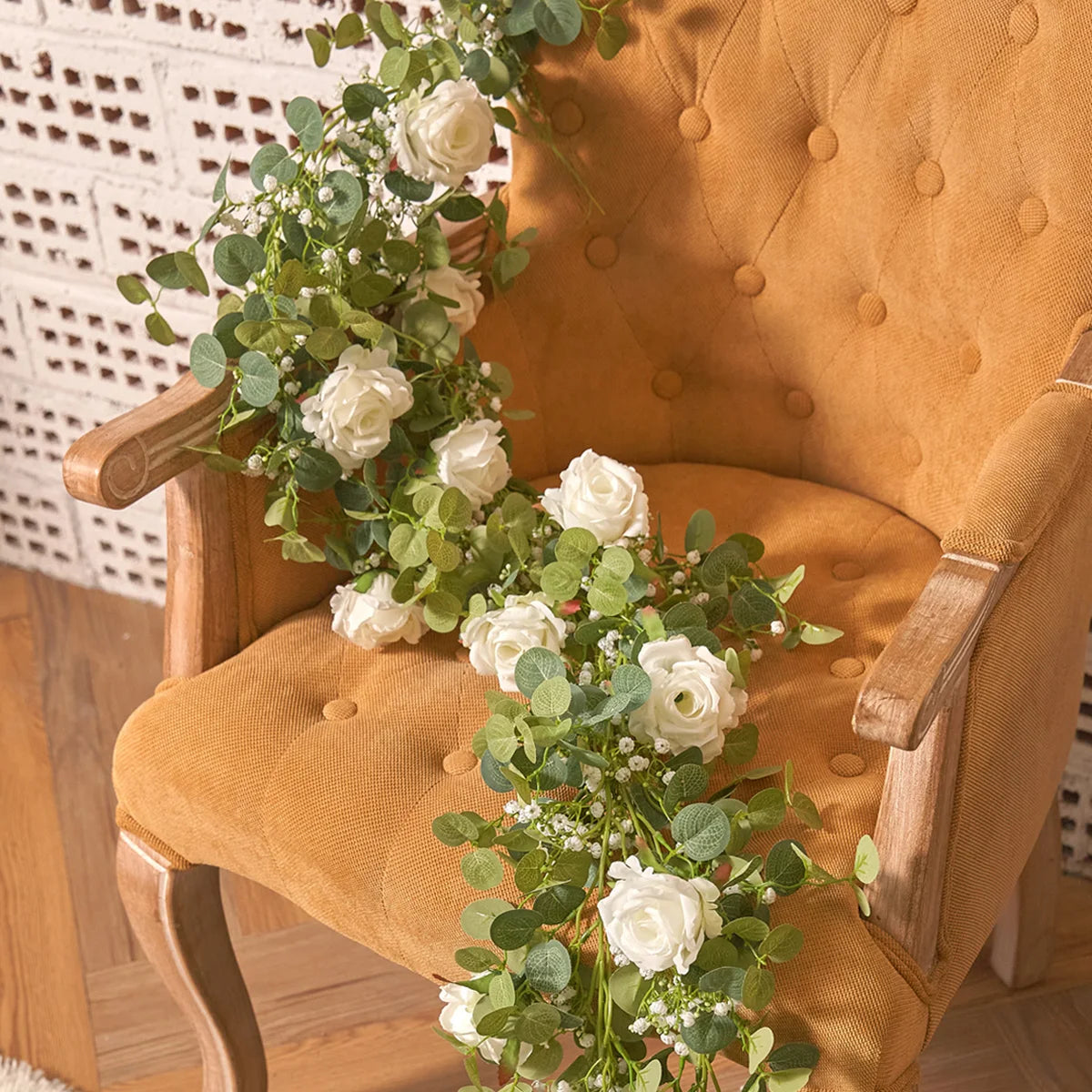 Rose Gypsophila Vine with Eucalyptus Garland Artificial Flowers