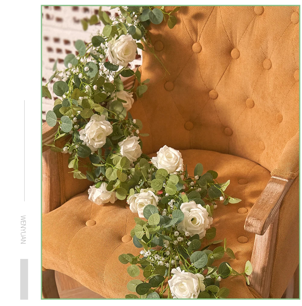 Rose Gypsophila Vine with Eucalyptus Garland Artificial Flowers