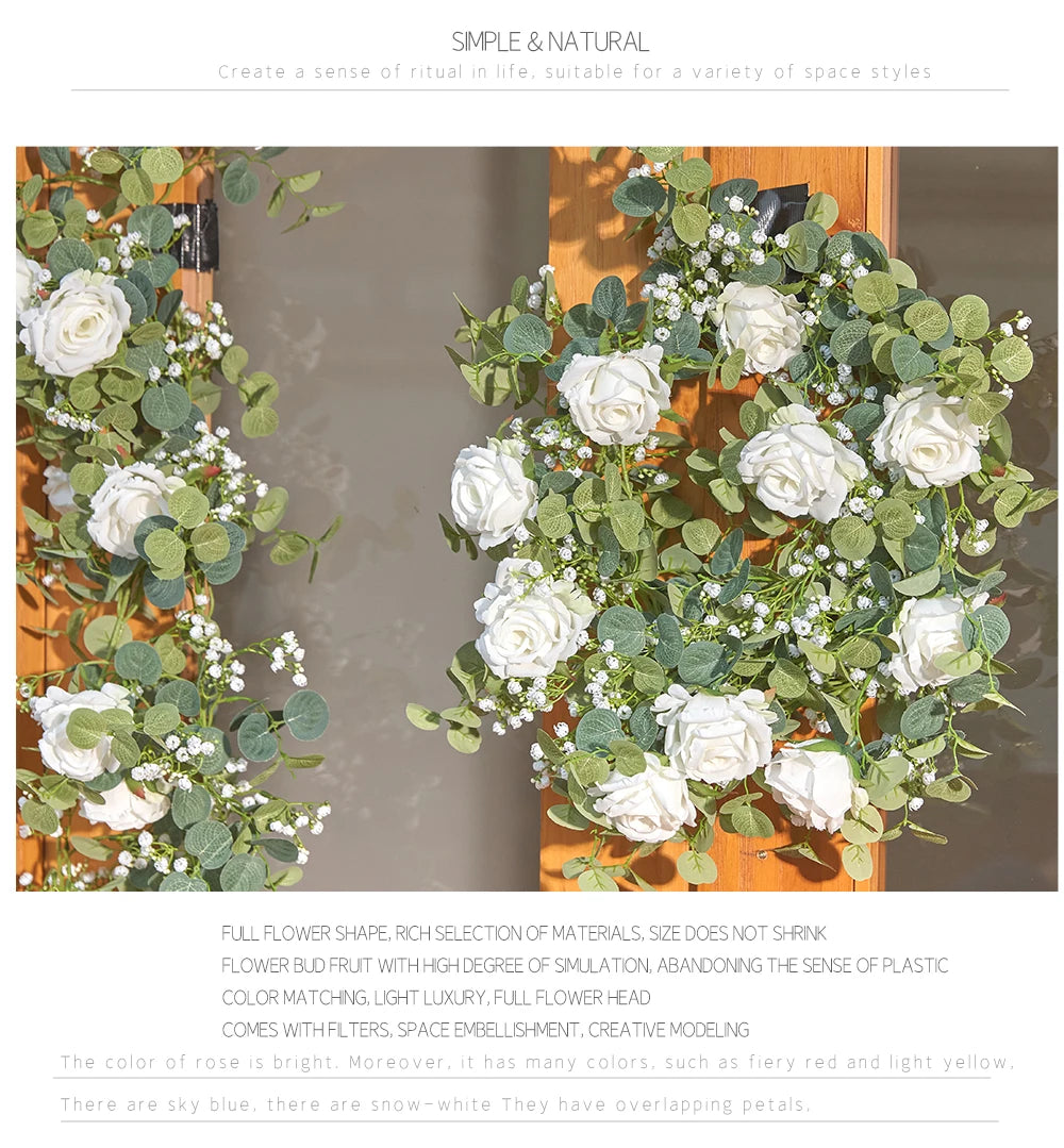 Rose Gypsophila Vine with Eucalyptus Garland Artificial Flowers