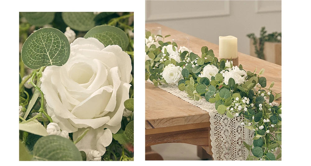 Rose Gypsophila Vine with Eucalyptus Garland Artificial Flowers