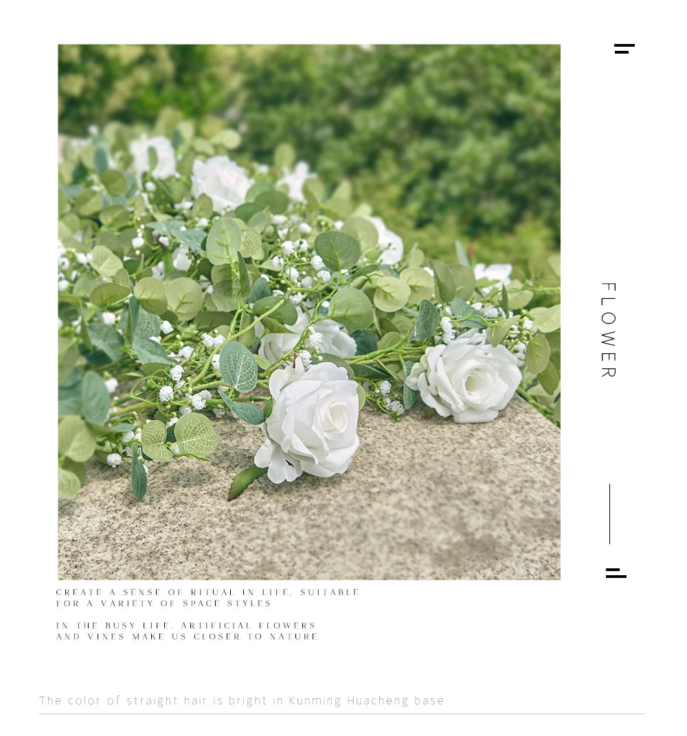 Rose Gypsophila Vine with Eucalyptus Garland Artificial Flowers