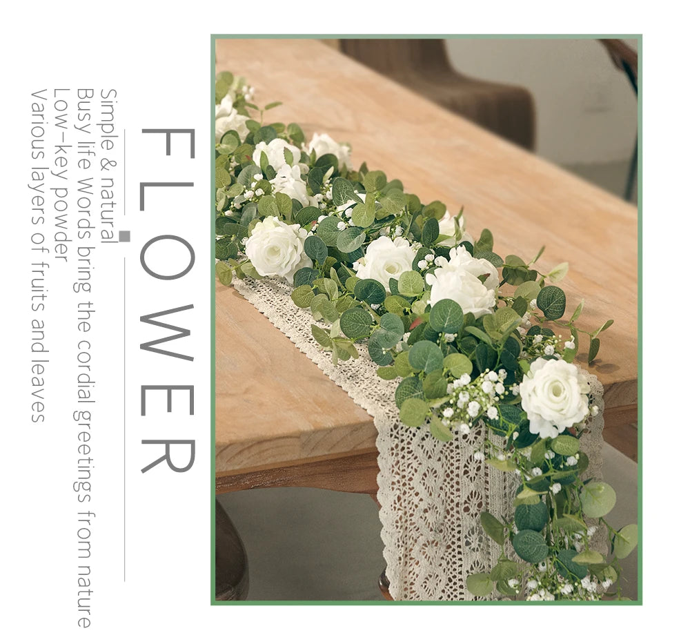 Rose Gypsophila Vine with Eucalyptus Garland Artificial Flowers
