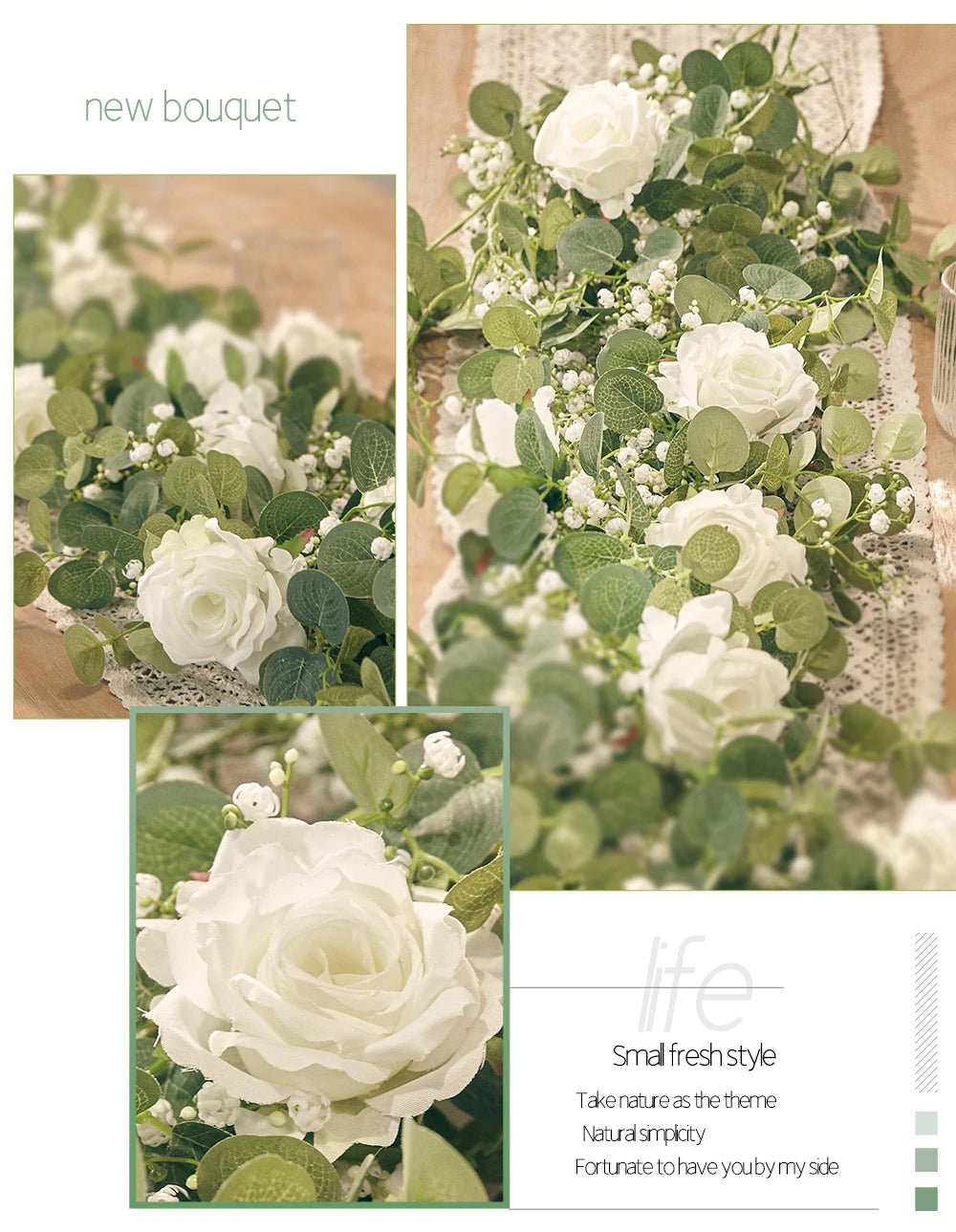 Rose Gypsophila Vine with Eucalyptus Garland Artificial Flowers