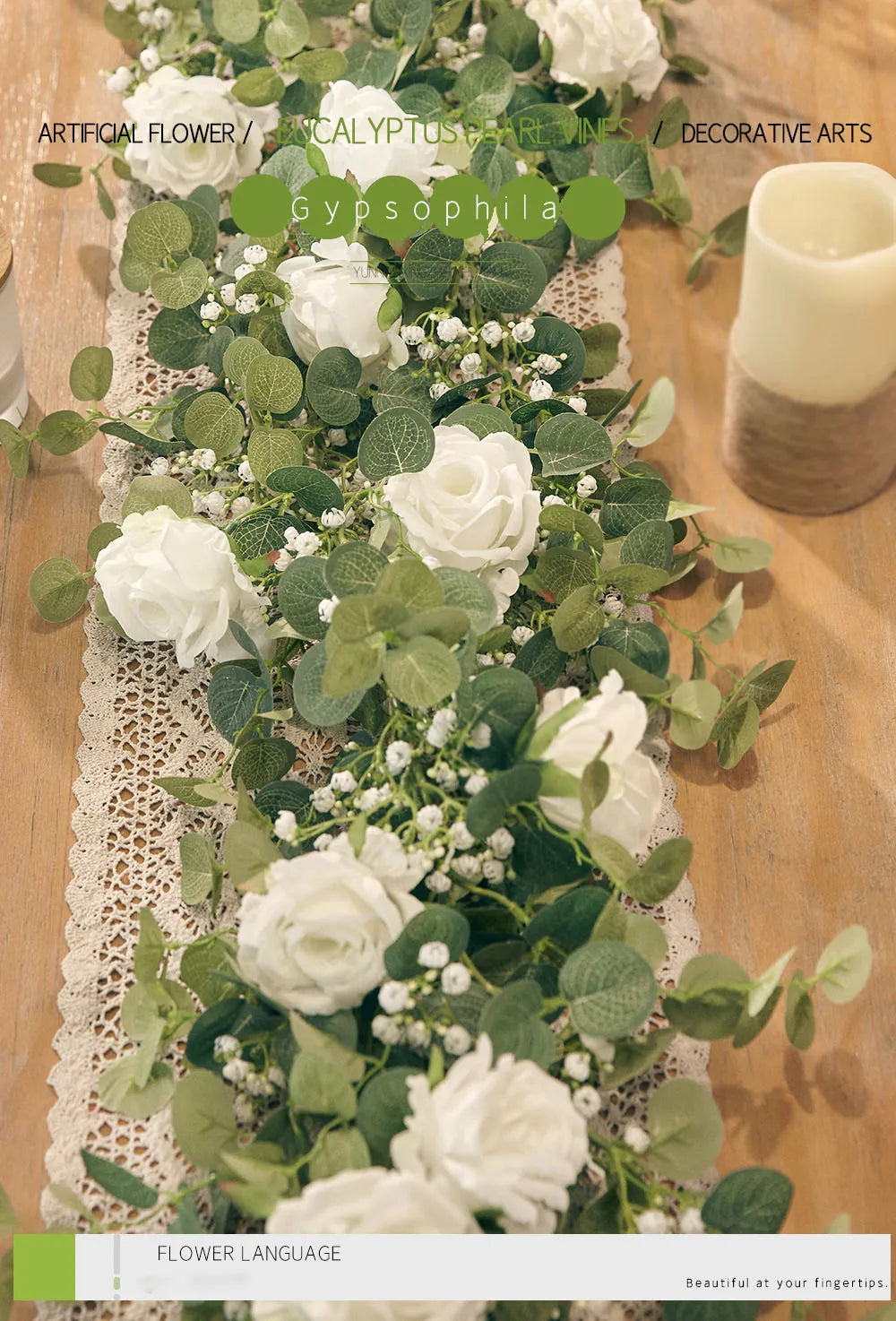 Rose Gypsophila Vine with Eucalyptus Garland Artificial Flowers