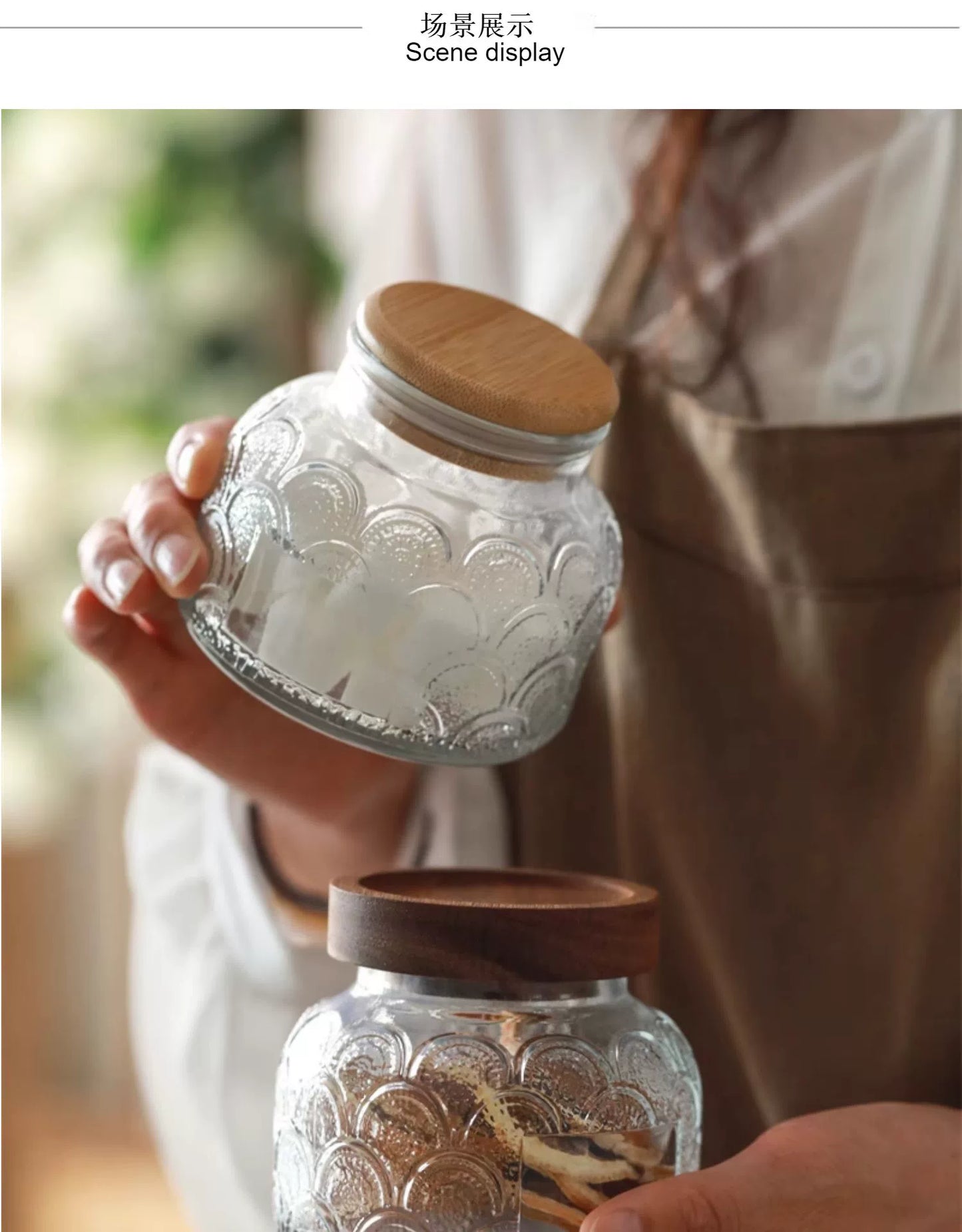 Retro American Carved Wooden Lid Sealed Glass Jar