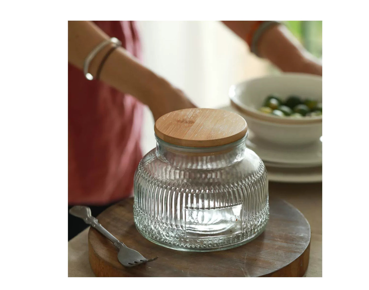 Retro American Carved Wooden Lid Sealed Glass Jar