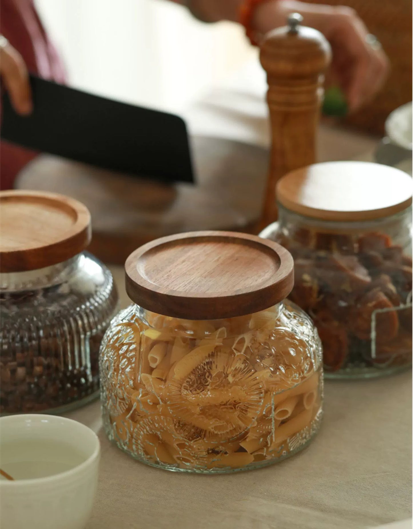 Retro American Carved Wooden Lid Sealed Glass Jar