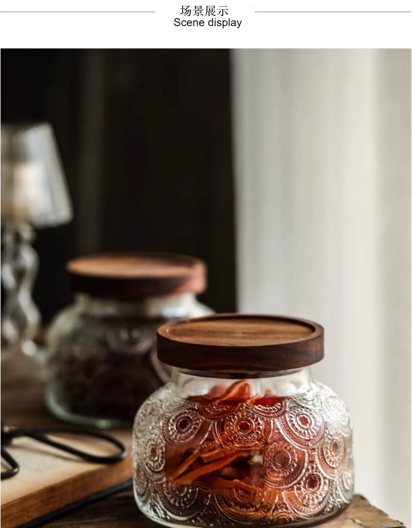 Retro American Carved Wooden Lid Sealed Glass Jar