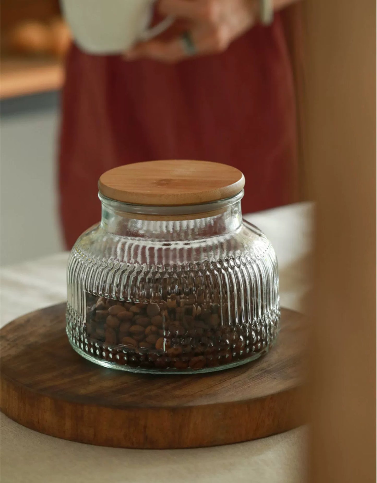 Retro American Carved Wooden Lid Sealed Glass Jar