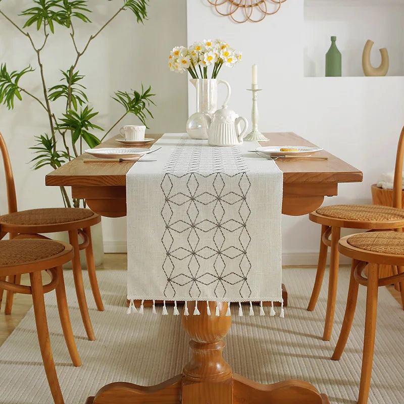 Luxury Embroidered Cotton Linen Table Runner