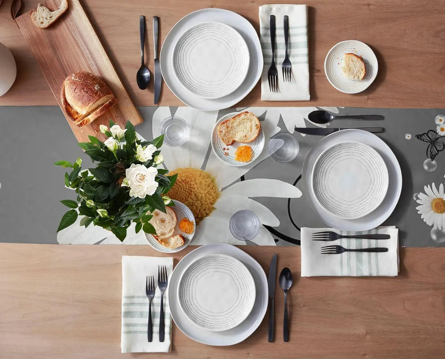 Yellow Daisy Butterfly Linen Table Runners