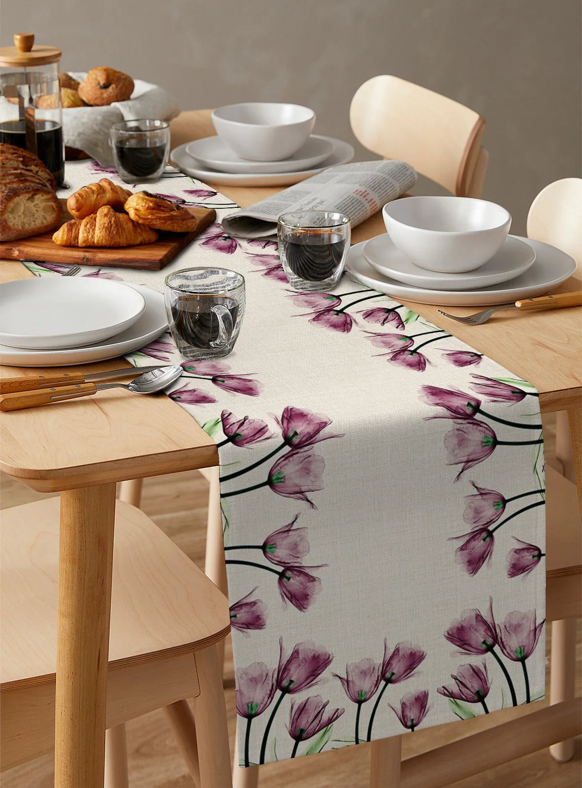 Orange Tulip Flower Pattern Table Runner