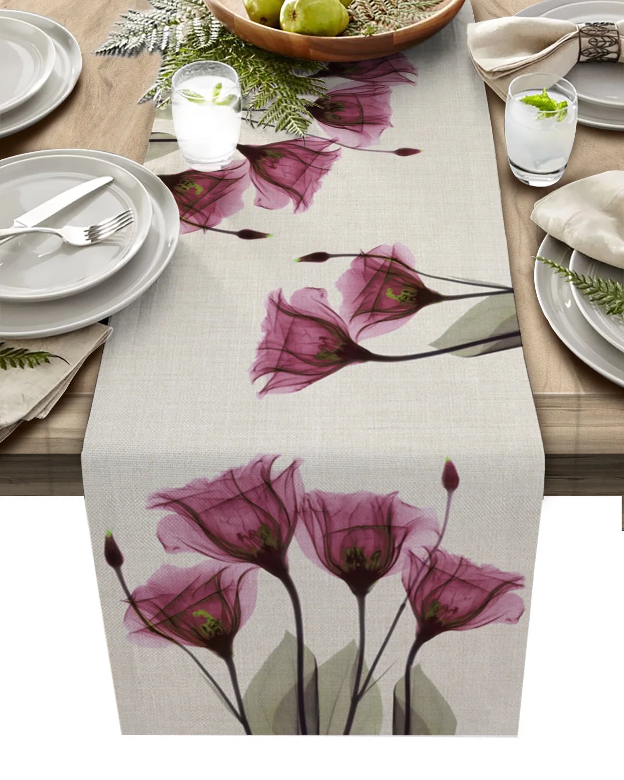 Orange Tulip Flower Pattern Table Runner