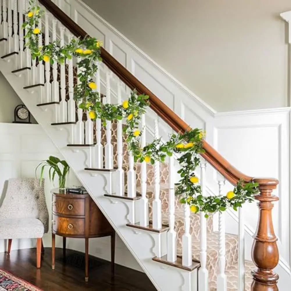 Lemon Garland Fake Hanging Lemon Rattan Flowers With Eucalyptus Leaves