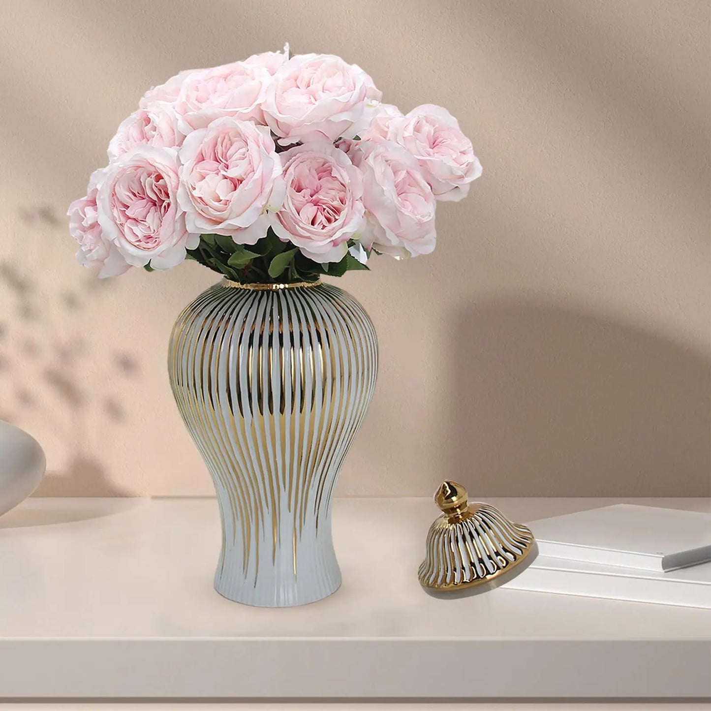 Ceramic Ginger Jar Golden Stripes Decorative General Jar Vase