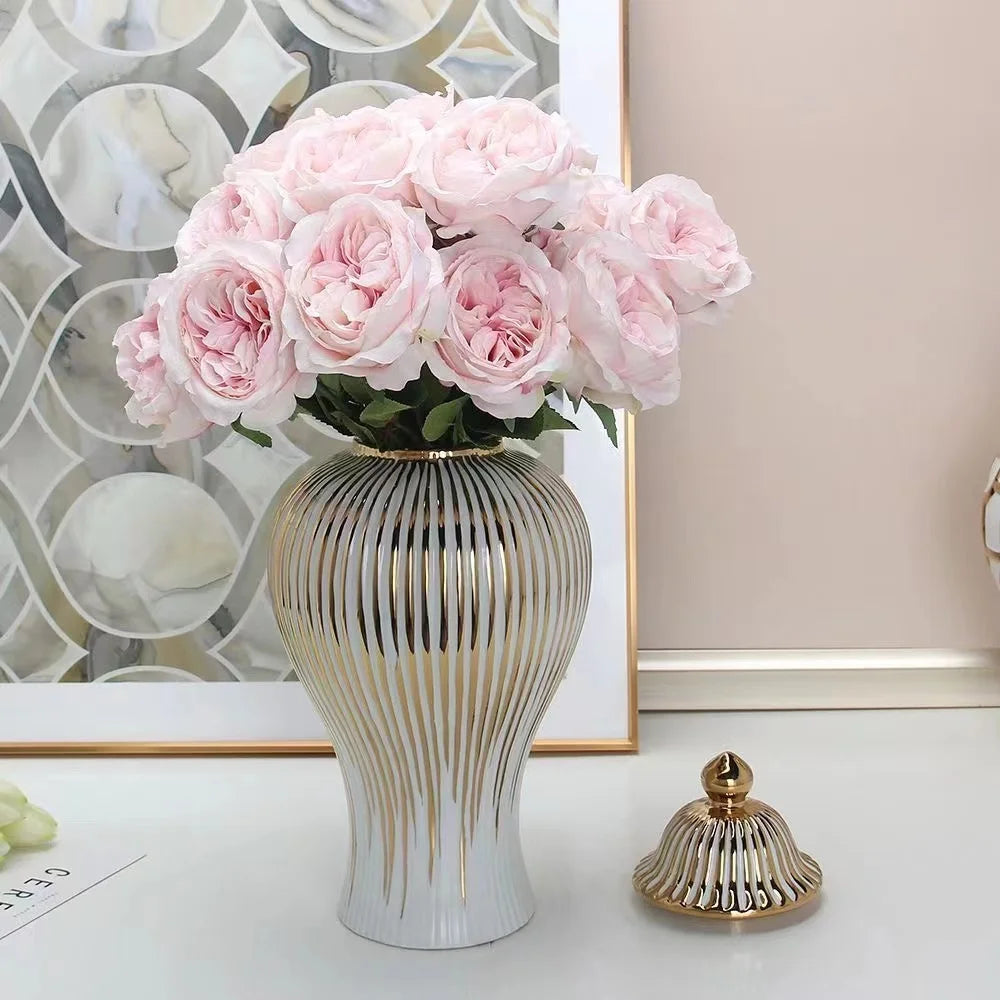 Ceramic Ginger Jar Golden Stripes Decorative General Jar Vase