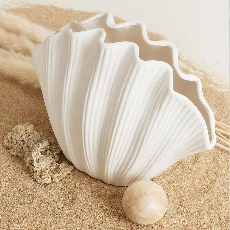 Ceramic Seashell Lotus Leaf Shape Floral Arrangement Flower Vase
