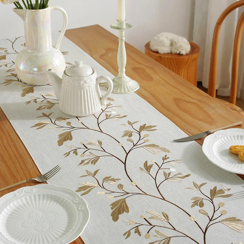 Luxury Embroidered Cotton Linen Table Runner