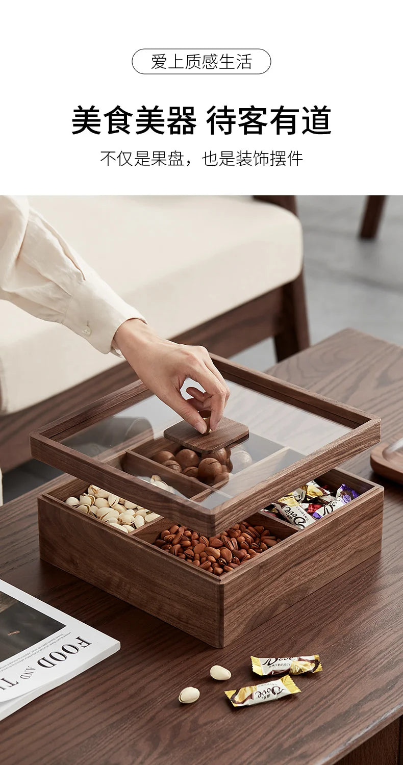 Premium Light Luxury Walnut Snack Storage Box