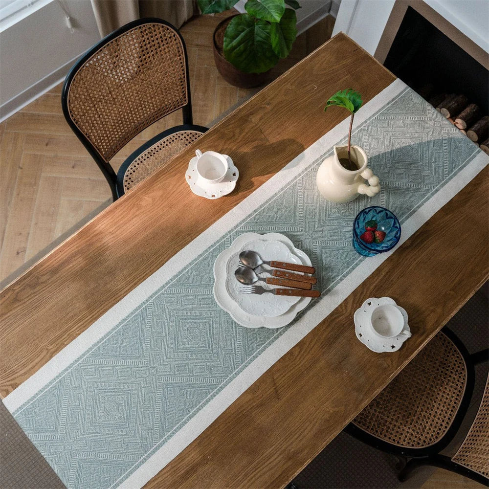 Green Nordic Jacquard Geometric Table Runner