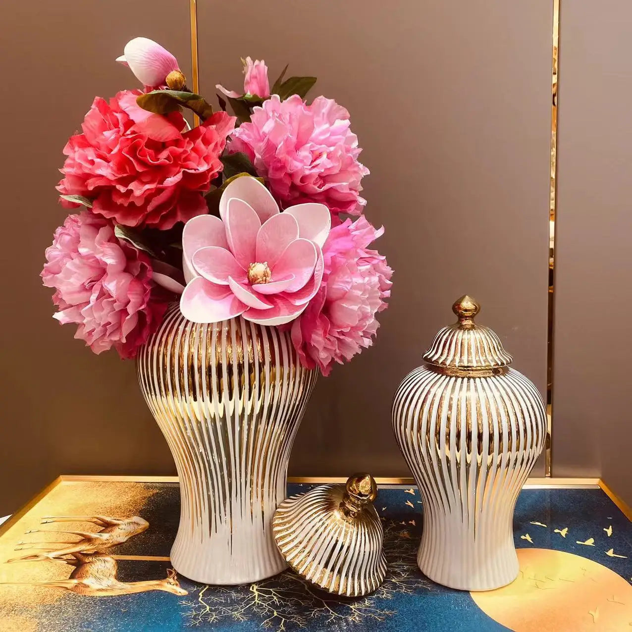 Ceramic Ginger Jar Golden Stripes Decorative General Jar Vase