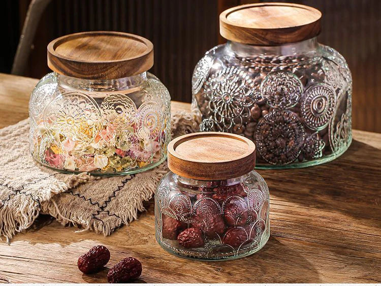 Vintage Begonia Pattern Glass Sealed Jar