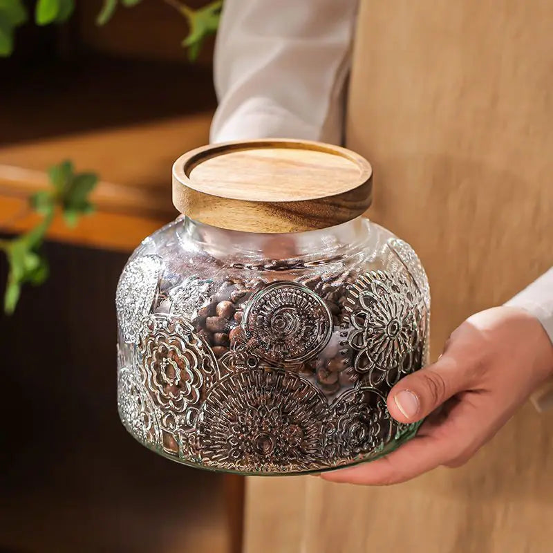 Vintage Begonia Pattern Glass Sealed Jar