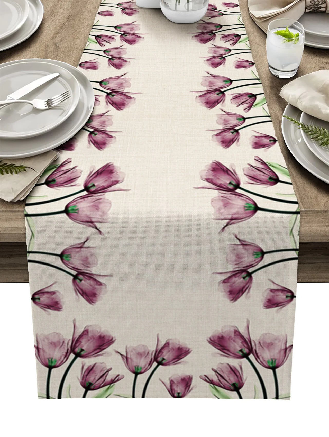 Orange Tulip Flower Pattern Table Runner