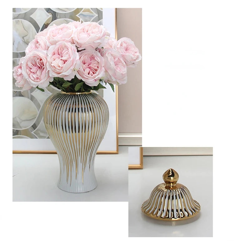 Ceramic Ginger Jar Golden Stripes Decorative General Jar Vase
