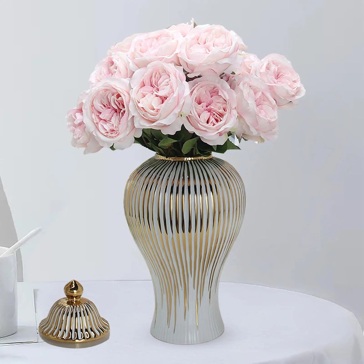 Ceramic Ginger Jar Golden Stripes Decorative General Jar Vase