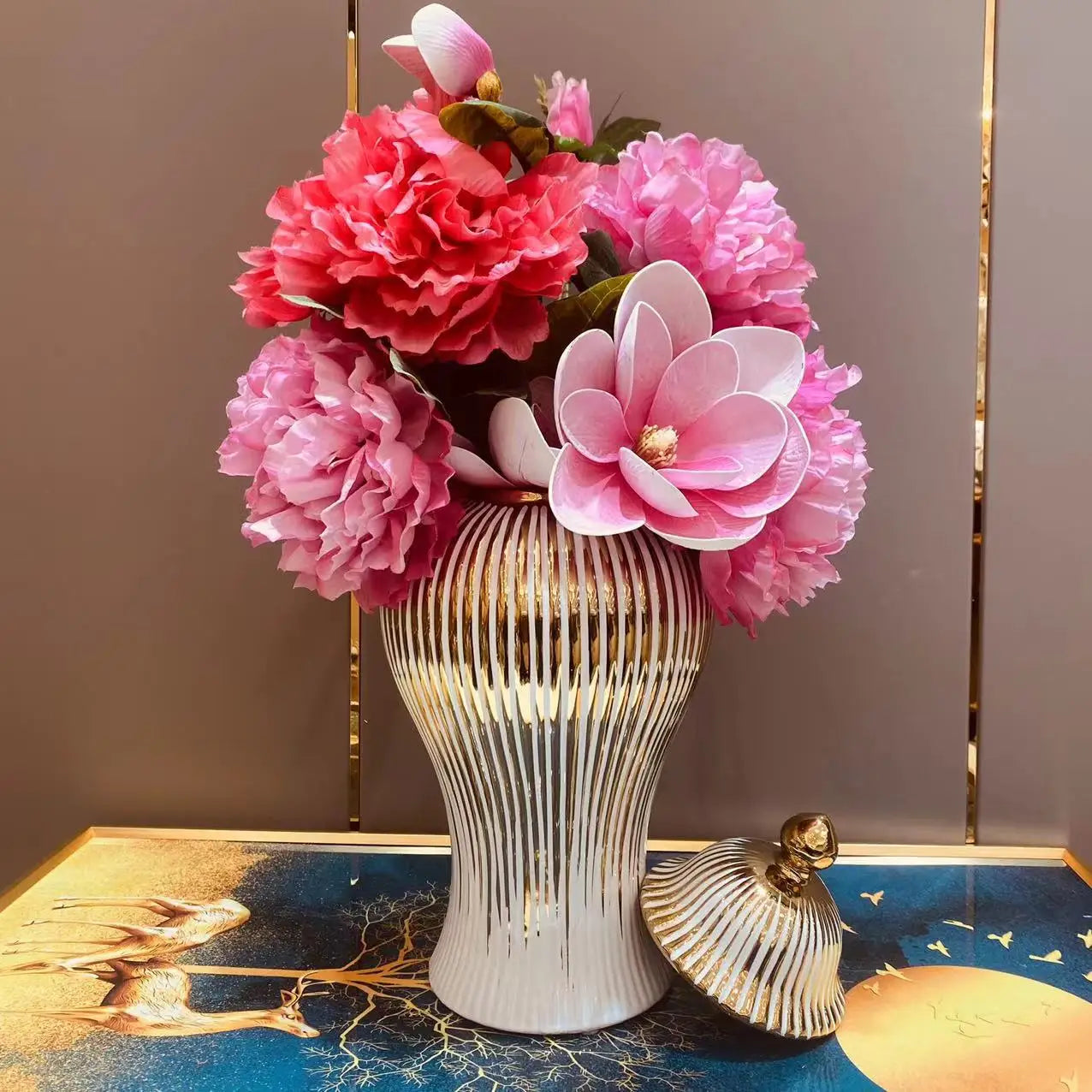 Ceramic Ginger Jar Golden Stripes Decorative General Jar Vase