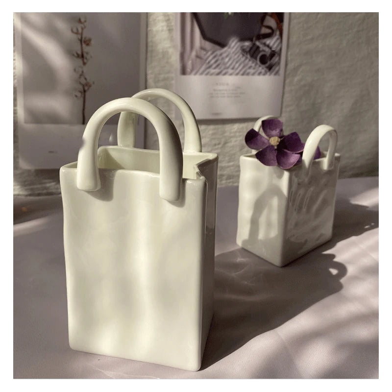 Nordic Portable Vase White Ceramic Flower Vase