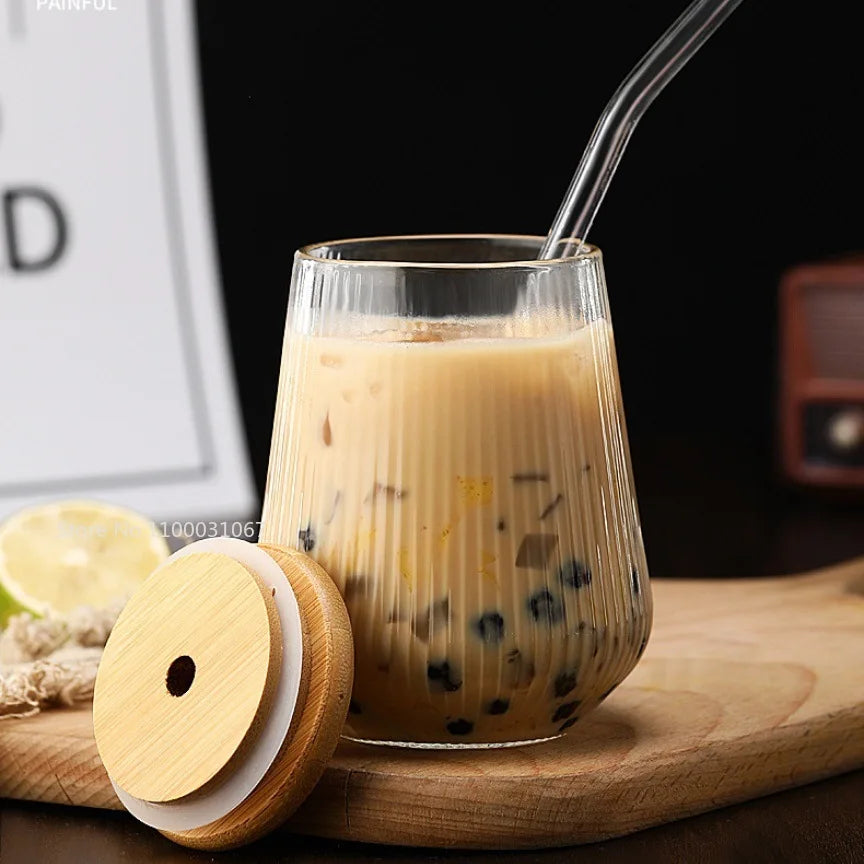 Glass Cup With Lid and Straw