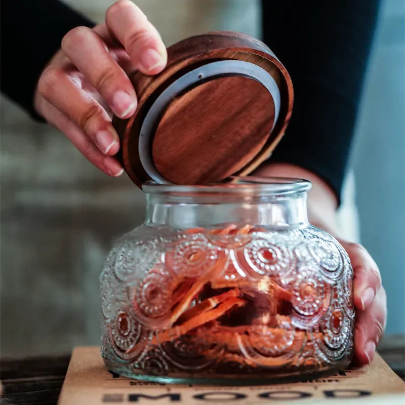 Glass Storage Jar of Crabapple Flower Clear Candy Box