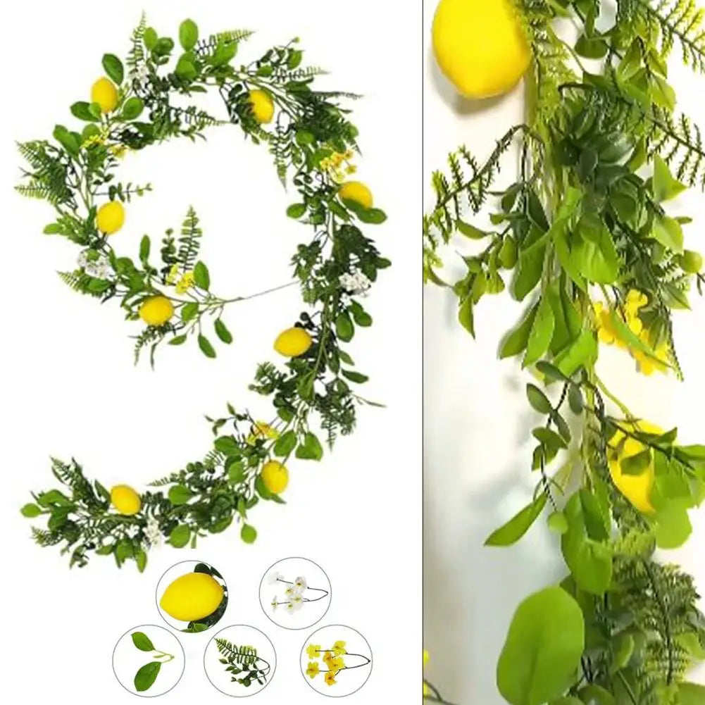 Lemon Garland Fake Hanging Lemon Rattan Flowers With Eucalyptus Leaves
