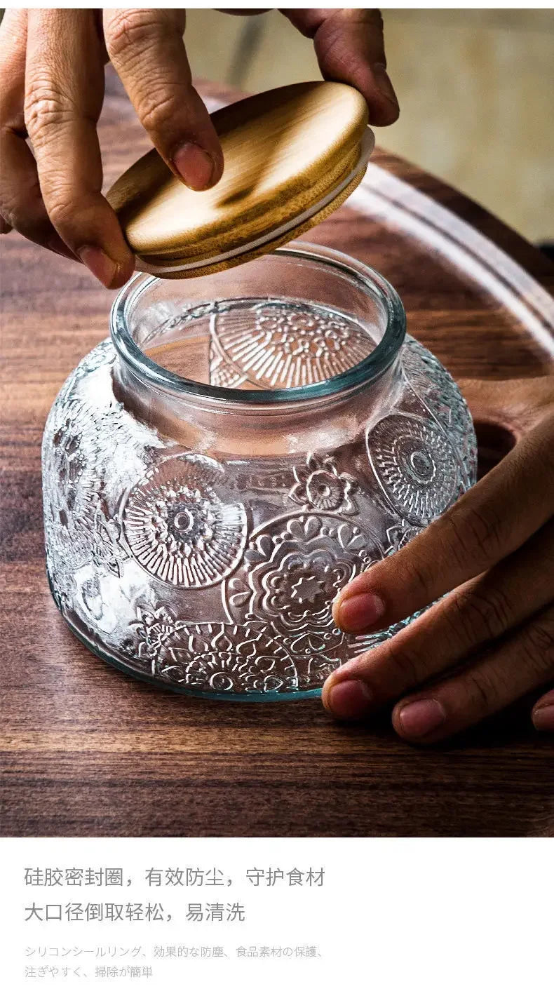 Glass Storage Jar of Crabapple Flower Clear Candy Box