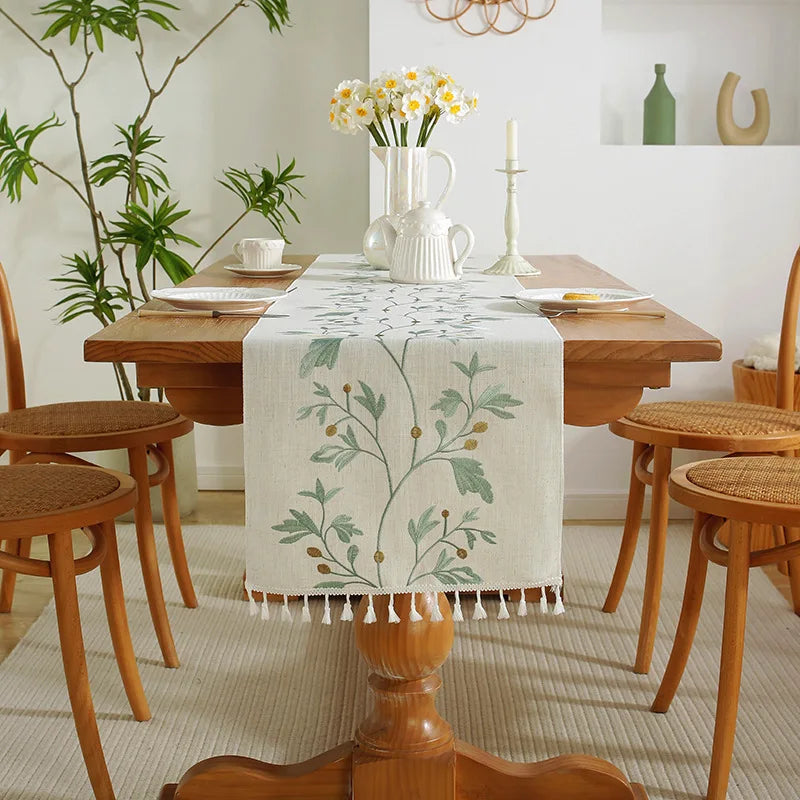 Luxury Embroidered Cotton Linen Table Runner