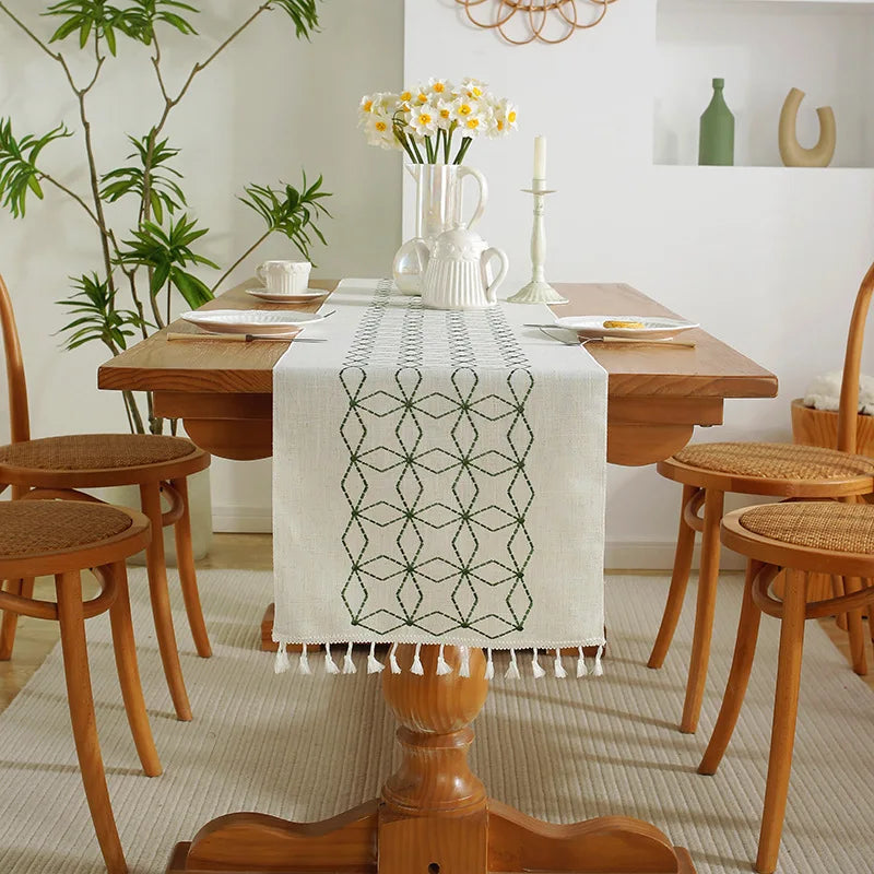 Luxury Embroidered Cotton Linen Table Runner