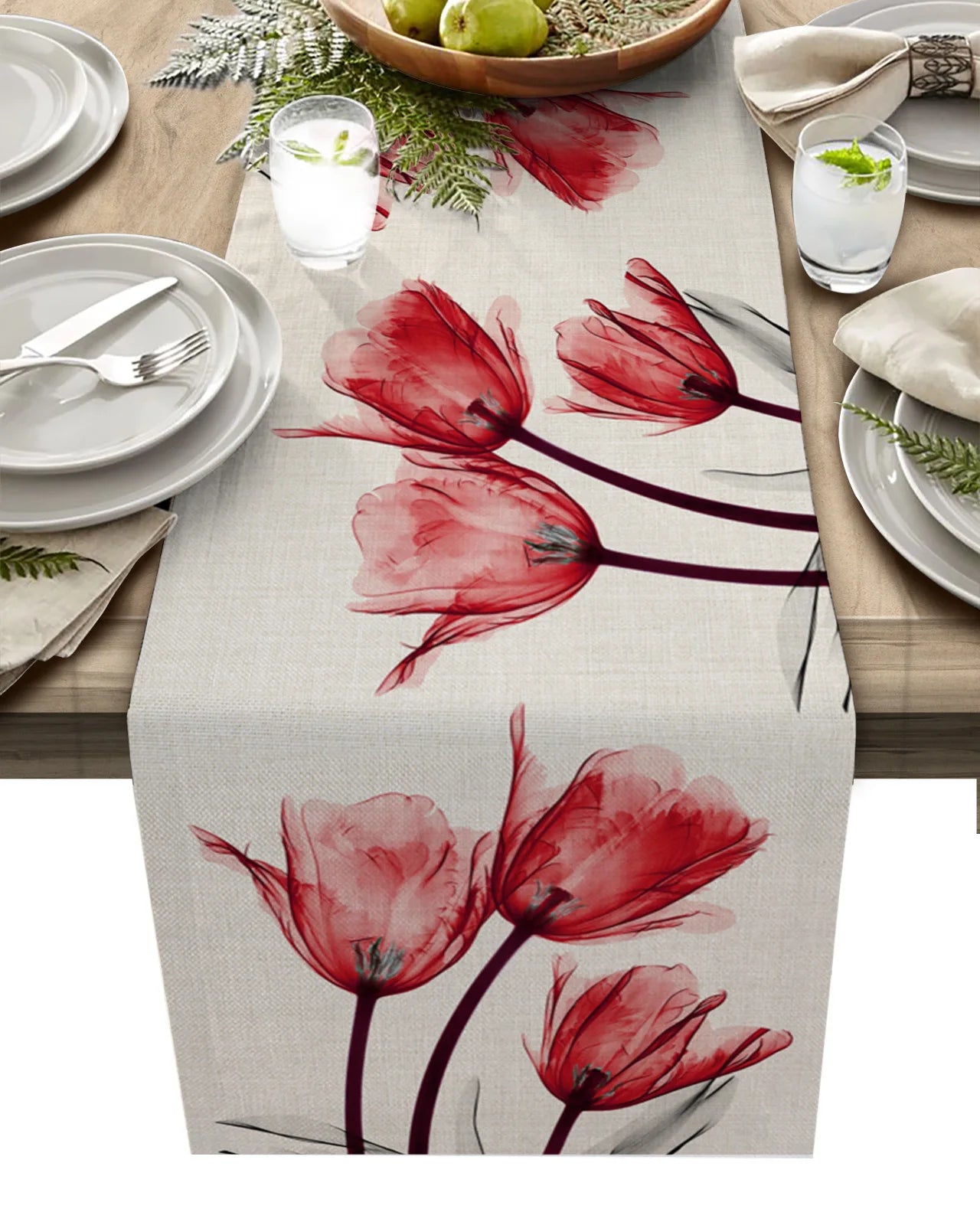Orange Tulip Flower Pattern Table Runner