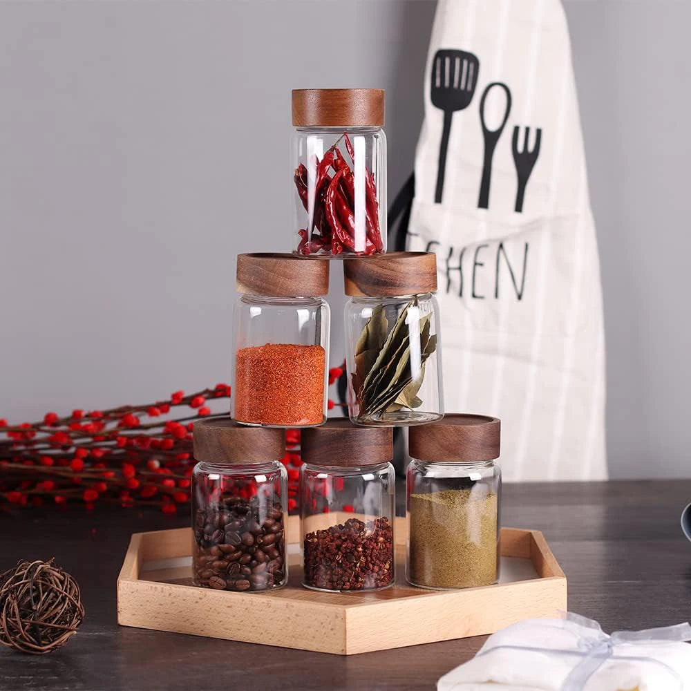 6Pcs Small Glass Spice Jars ,High Sealing Threaded Mouth
