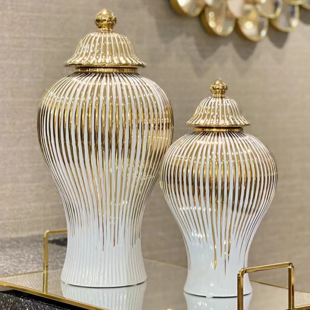 Ceramic Ginger Jar Golden Stripes Decorative General Jar Vase