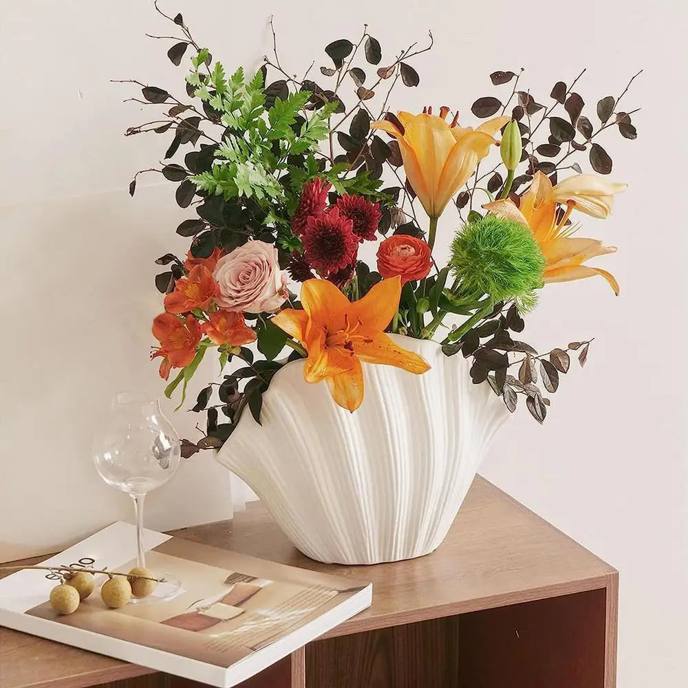 Ceramic Seashell Lotus Leaf Shape Floral Arrangement Flower Vase
