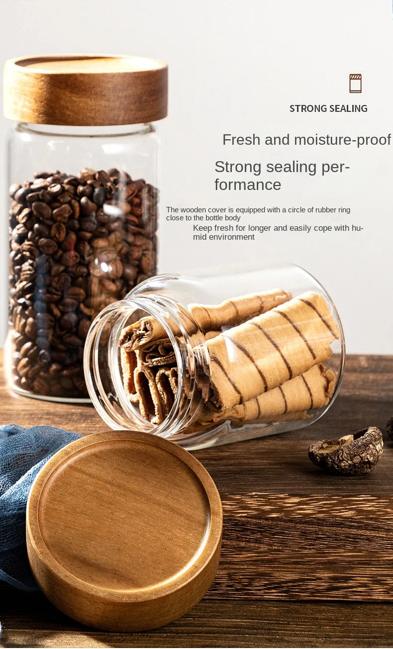 Acacia Wood Glass Storage Jar