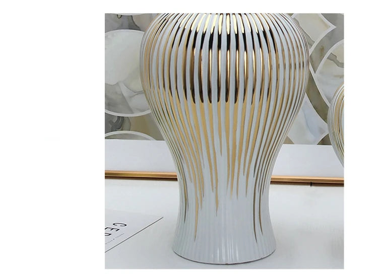 Ceramic Ginger Jar Golden Stripes Decorative General Jar Vase
