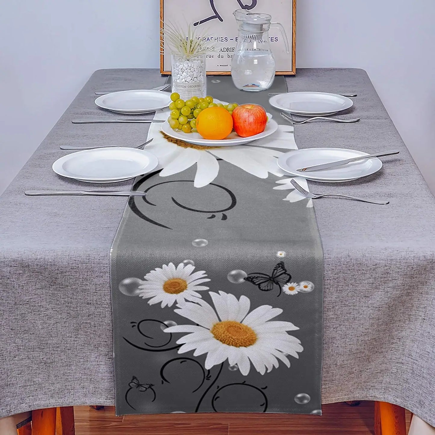 Yellow Daisy Butterfly Linen Table Runners