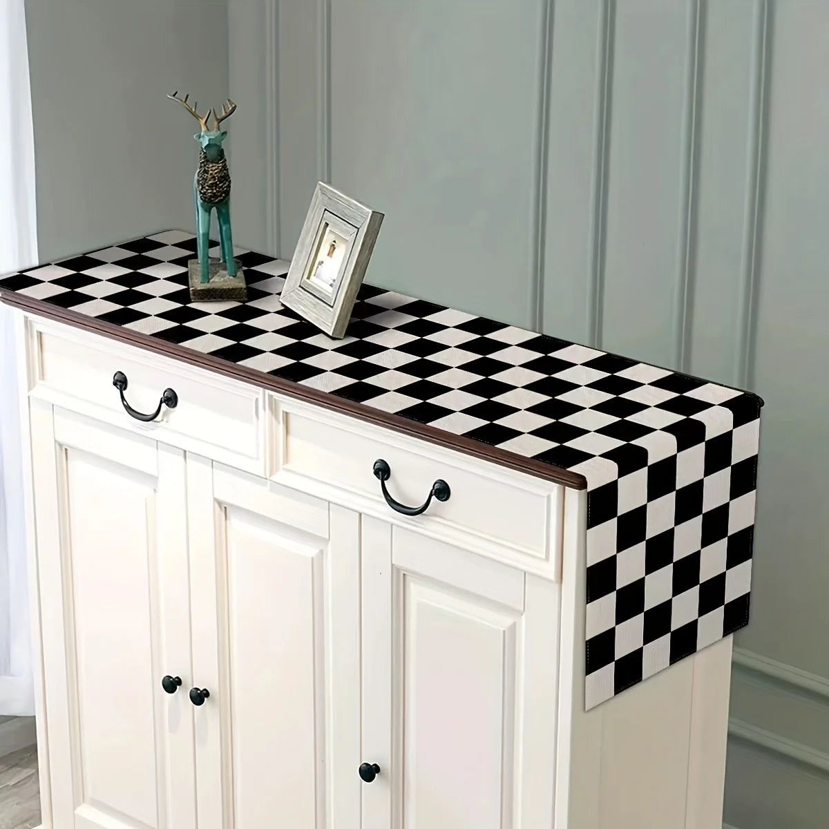 Elegant Geometric Plaid Striped Linen Table Runner