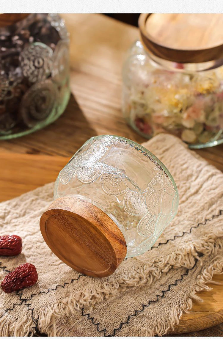Vintage Begonia Pattern Glass Sealed Jar