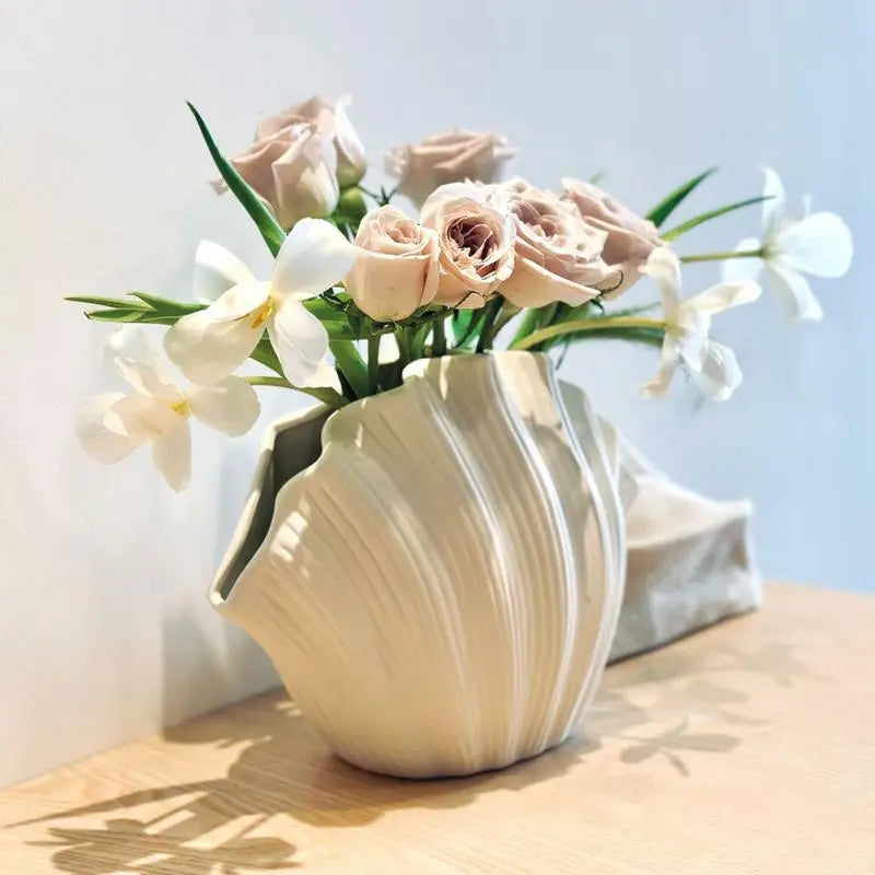 Ceramic Seashell Lotus Leaf Shape Floral Arrangement Flower Vase