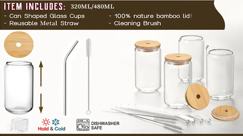 6pcs Set Glass Cup With Lid