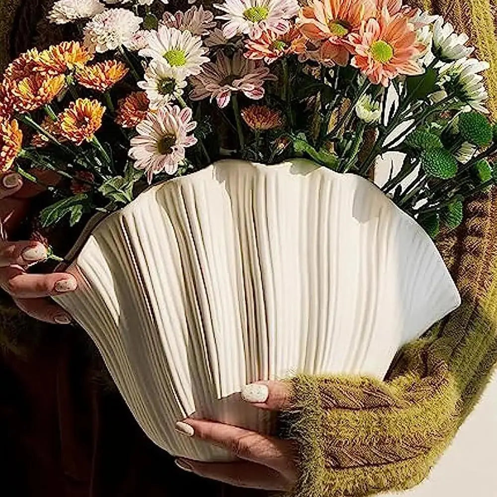 Ceramic Seashell Lotus Leaf Shape Floral Arrangement Flower Vase